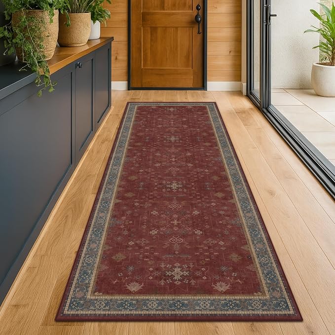 Dark Red 2'6''x10' Wide Hallway Runner Rug - 10ft Long Washable Non Slip Indoor - Image 6