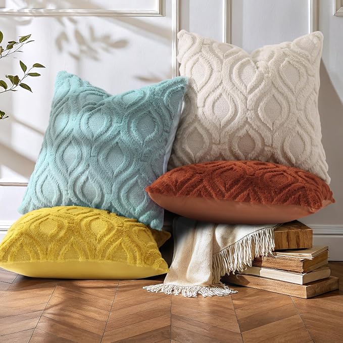 decorUhome Throw Pillow Covers 22x22 Inch Set of 2, Soft Plush Faux Wool Beige - Image 7