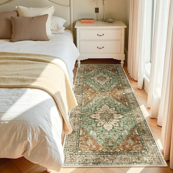 RELEANY Washable Area Rug, Runner 2'x6', Brick/Brown/Green | Non-Slip, Water - Image 3