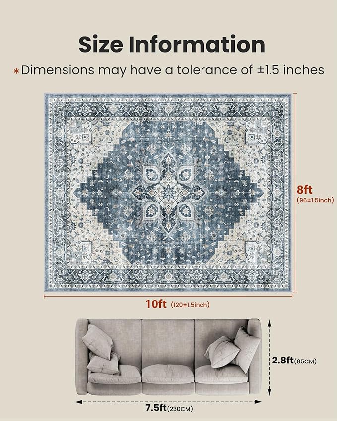 AMADA HOMEFURNISHING 8x10 Washable Area Rug, Low-Profile - Image 2