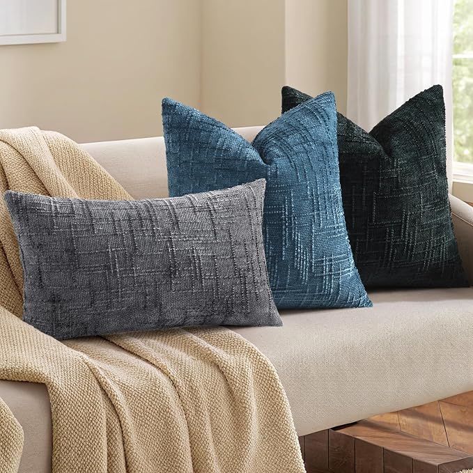 decorUhome Navy Blue Chenille Throw Pillow Covers 18x18 Set of 2 Textured Soft - Image 4