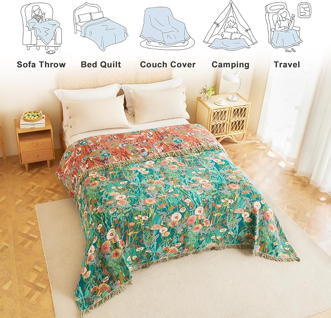 MSGKV Boho Throw Blanket 50"x60" Floral Blankets - Image 5