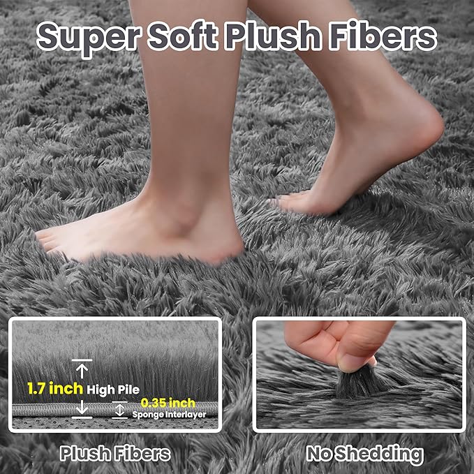 8x10 Area Rugs for Living Room Rug: Soft Fluffy Shag Light Gray Rugs for Bedroom - Image 5