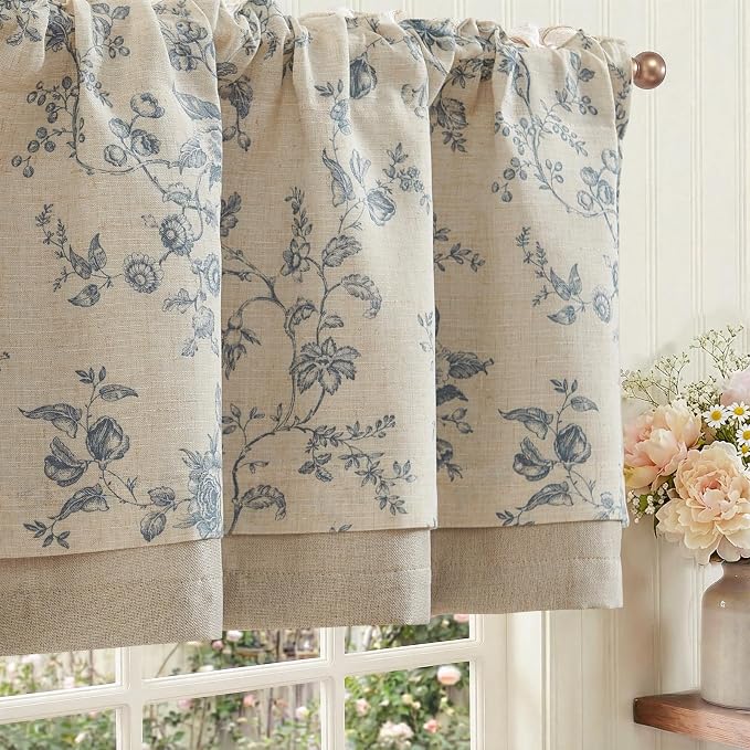 jinchan Amlie Floral Linen Valance Curtain Farmhouse Kitchen Valance by JINCHAN
