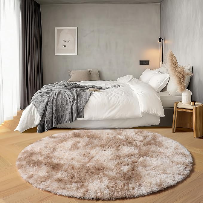 ONASAR Round Rugs 6ft for Living Room Bedroom, Tie-Dye Beige Fluffy Circle Area - Image 3