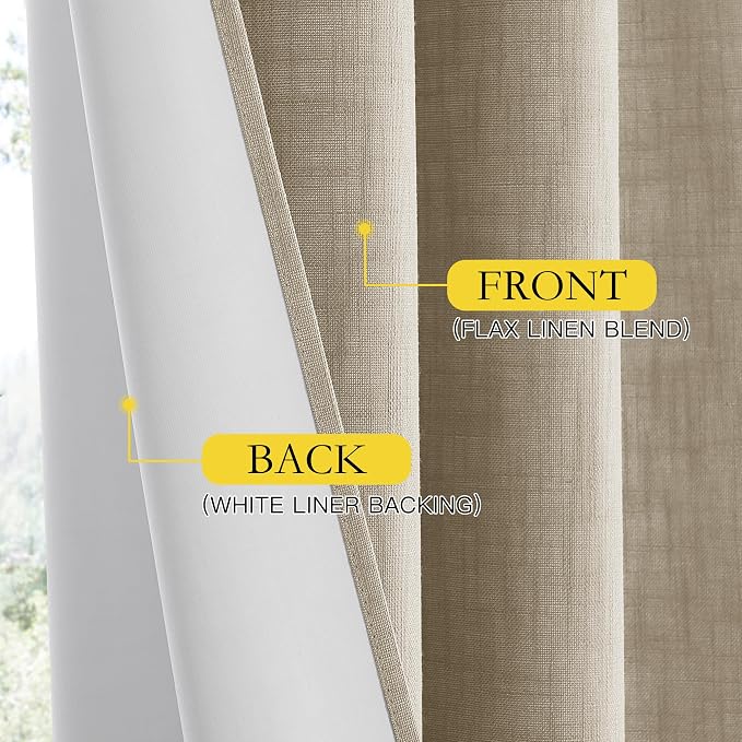NICETOWN Taupe 100% Blackout Linen Curtains 63 inch Long Burg, Farmhouse Thick - Image 6