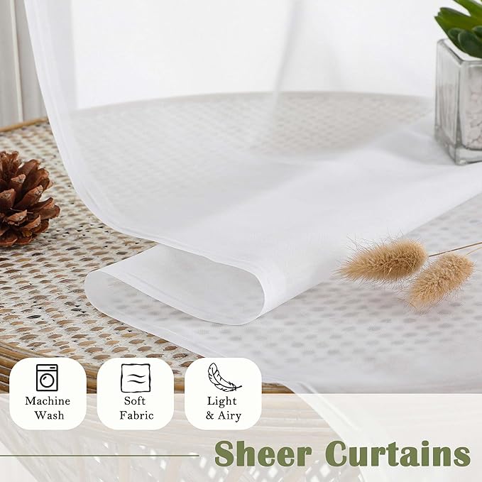 Lecloud Sheer White Curtains 96 Inches Long 2 Panels Set, Solid Airy Voile Dual - Image 7