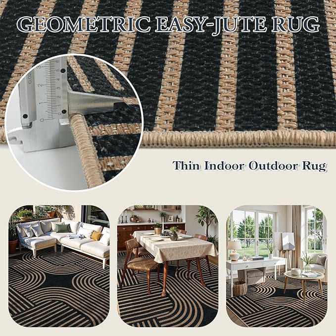 Lahome Enfys Modern Geometric Easy Jute Rug, 6x9 Area Rugs - Image 3