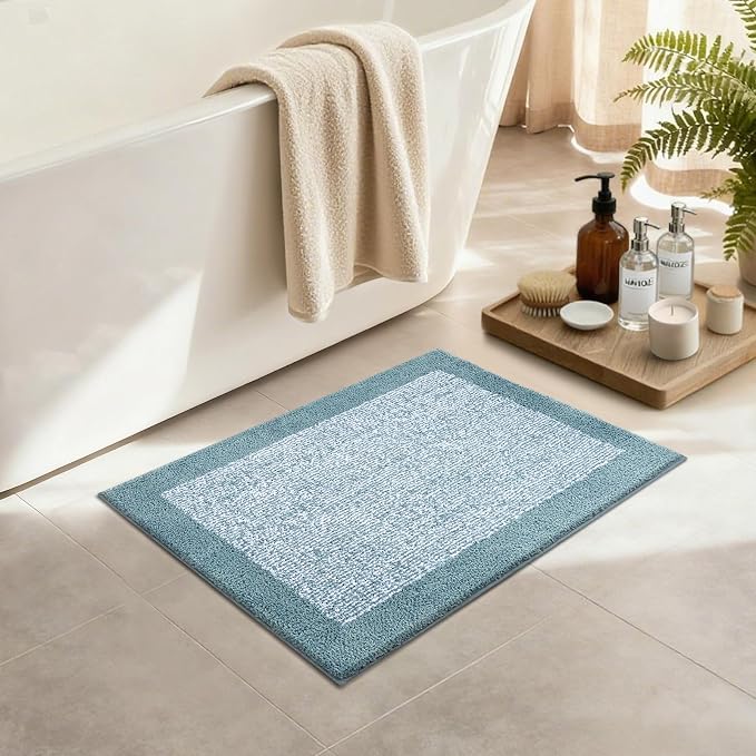 Bathroom Rugs 24x17 Non Slip Washable, Dusty Blue Bath Mat - Image 3