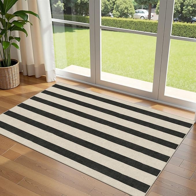 Black and White Striped Entry Rug by Othilic