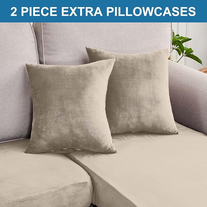 Couch Cover 3-Piece Elastic Velvet Couch Cushion Covers & Chaise Slipcovers - Image 6