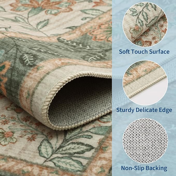 GarveeHome 9x12 Sage Green Washable Large Area Rug Living Room Non Slip | Soft - Image 4