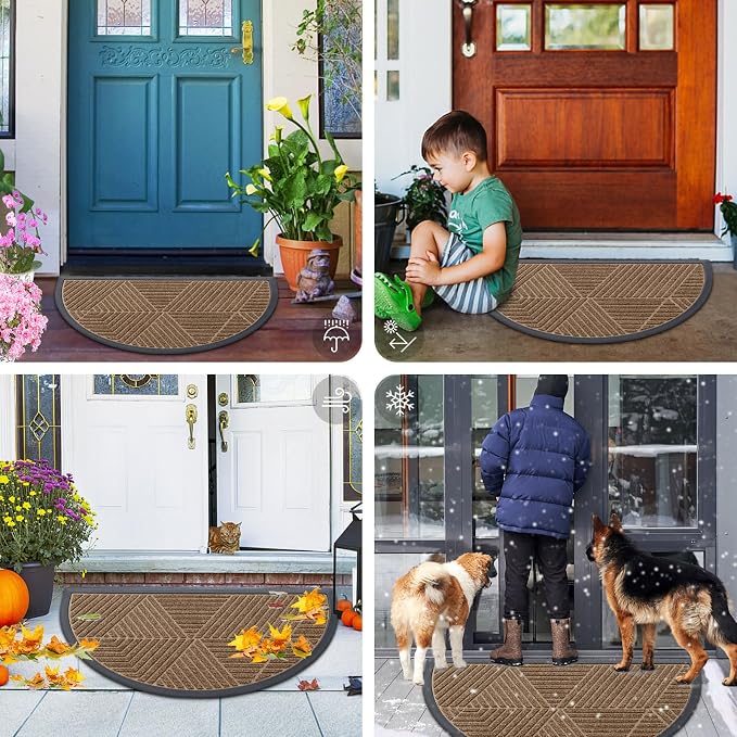 Smiry Half Circle Front Door Mat Outside Entrance, Heavy Duty Sturdy Natural - Image 7