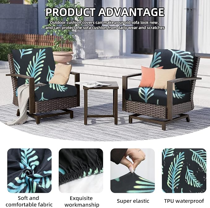 8Pcs Outdoor Cushion Covers, Patio Cushion Covers, Stretch Elastic Slipcovers - Image 3