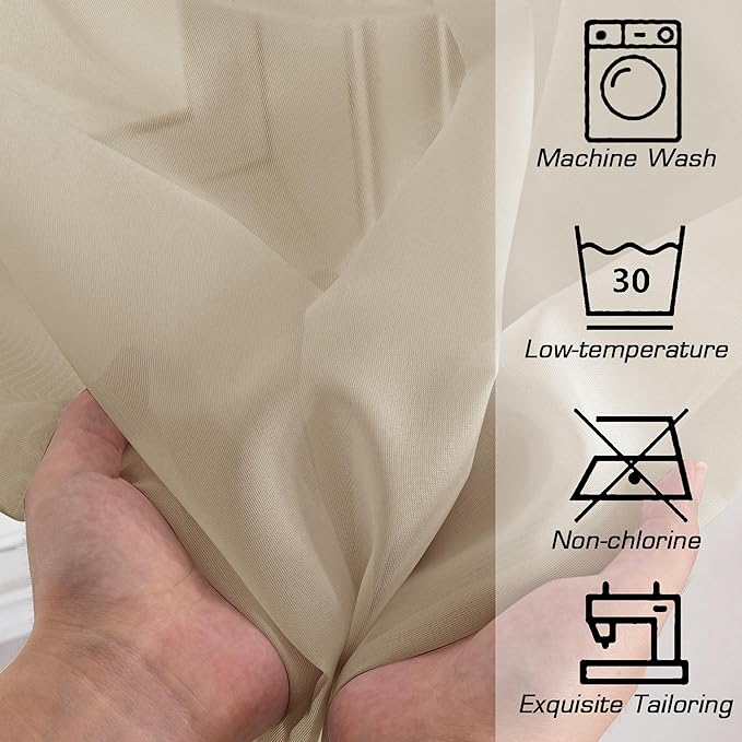OWENIE Taupe Sheer Curtains 54 Inch Length 2 Panels Set, Rod Pocket Fimly Voile - Image 4