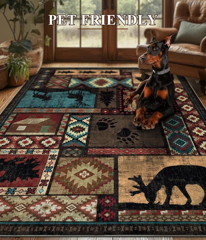 YIHOUSE Rustic Cabin Area Rug 4x6, Machine Washable Lodge Bear Rug, Non-Slip - Image 6
