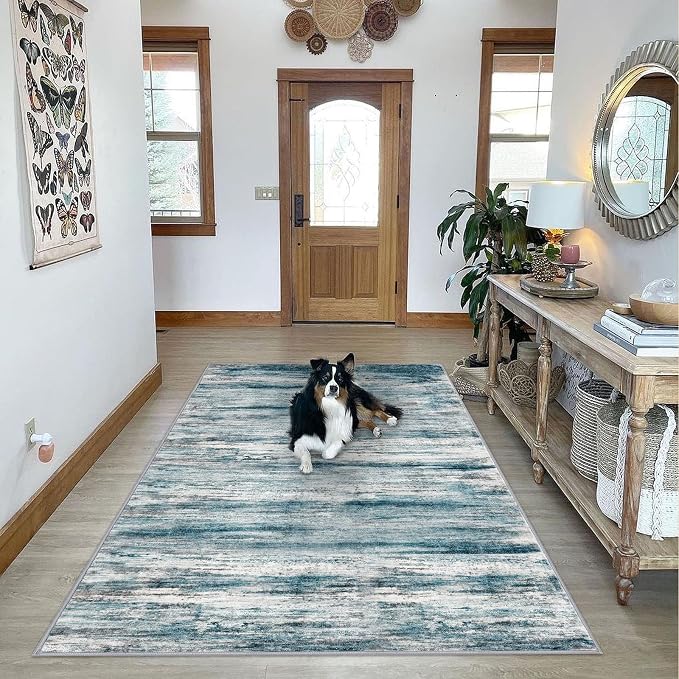 KOZYFLY Washable Area Rug 5x7 Modern Ombre Living Room Thin Rug Non-Slip Soft - Image 7