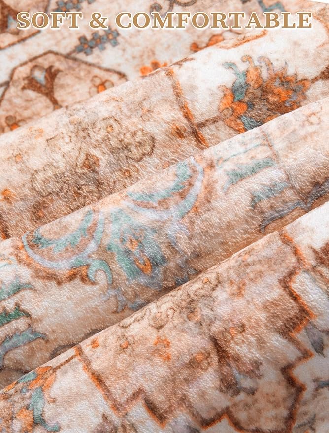 SERISSA Boho Washable Runner Rug, 2x6 Rug Non-Slip Vintage Peach Cream Hallway - Image 4