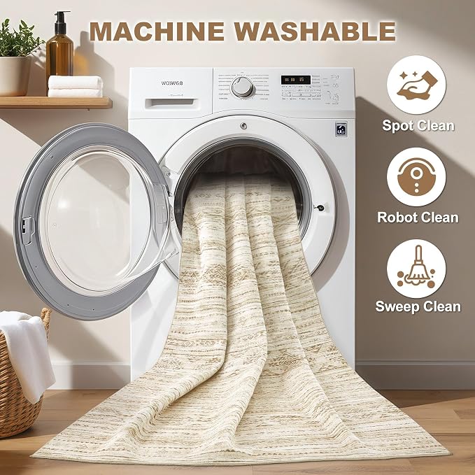 Nakagishi 6x9 Area Rugs Living Room: Washable Boho Large Neutral Modern Soft - Image 2