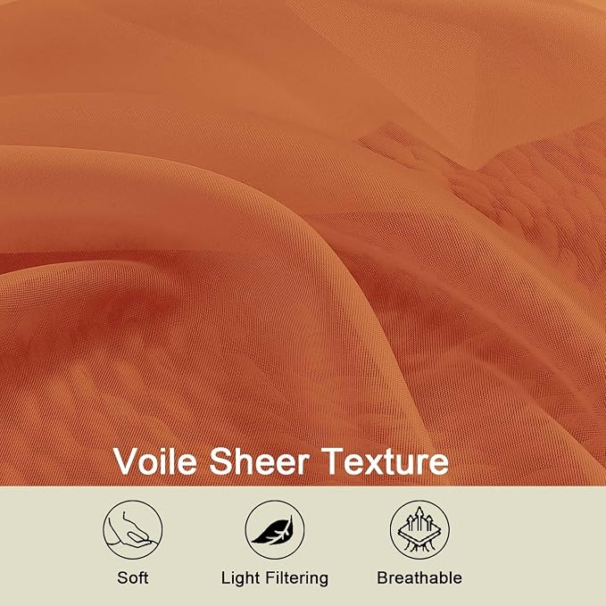 Orange Sheer Curtain for Bedroom Living Room 72 Inches Long 2 Panels Set - Image 3