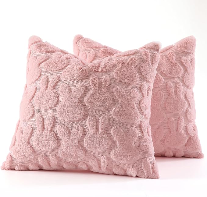 decorUhome Easter Bunny Pillow Covers 18x18 Inch Set of 2, Soft Plush Faux Wool - Image 7