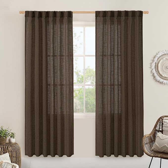 LAMIT Dark Brown 78 inch Linen Curtains by LAMIT