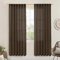 LAMIT Dark Brown Sheer Linen Curtains, 80 inch Light Filtering Semi Sheer by LAMIT