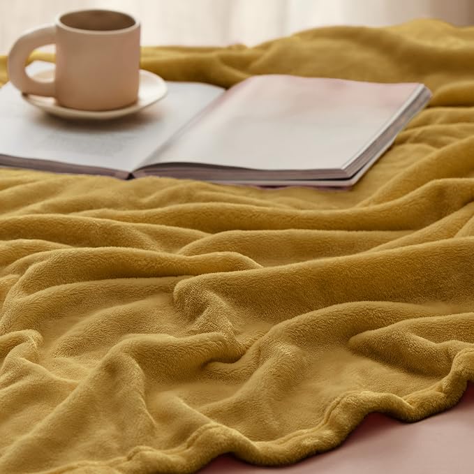 Bedsure GentleSoft Fleece Blankets King Size Gold Yellow - Image 5