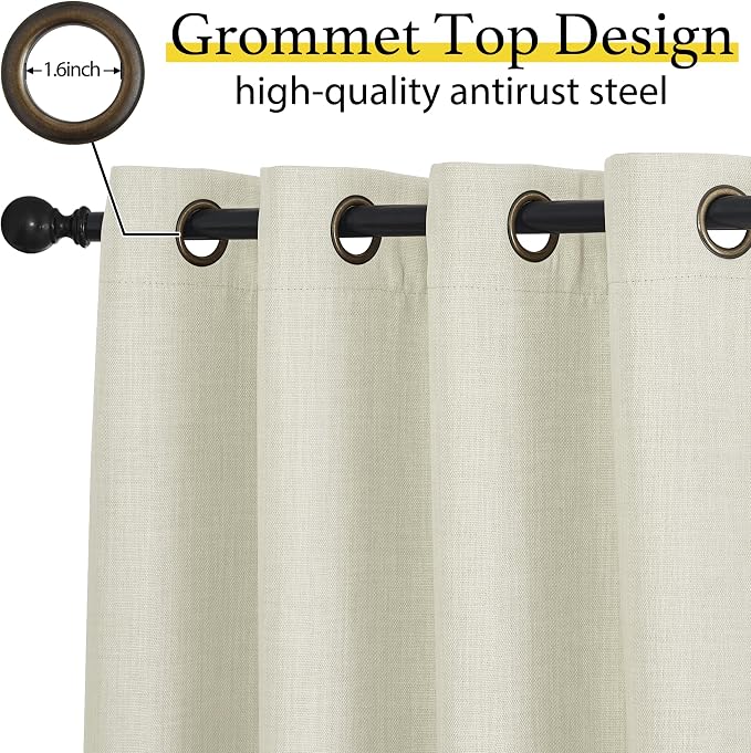 NICETOWN Natural Faux Linen Blackout Curtain Panels 24 inch Long, Thermal - Image 3