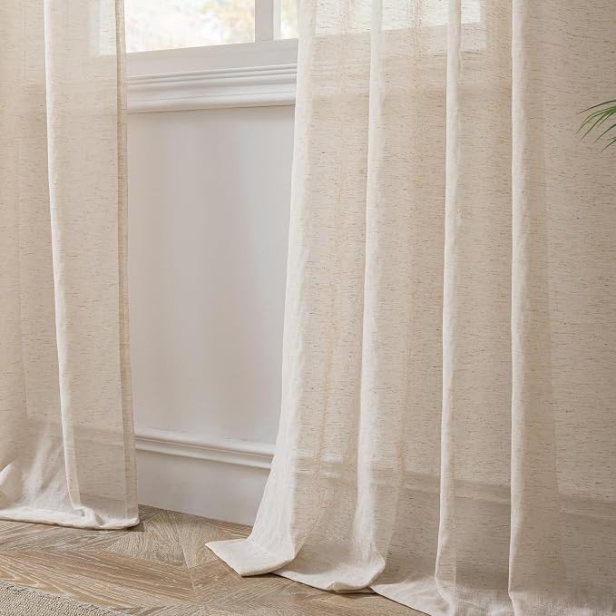 FMFUNCTEX Linen Sheer Curtains for Bedroom, Taupe Curtains 84 inches Long for - Image 4