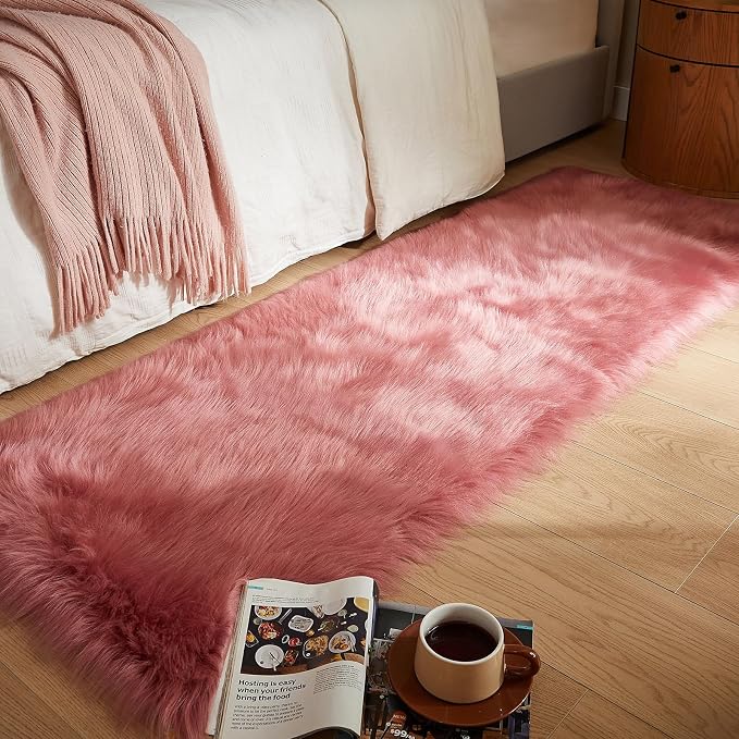 AMTOVO Faux Fur Rug, Blush Pink Ultra Soft Fluffy Shag Sheepskin Rug, 2 x 6 ft by AMTOVO