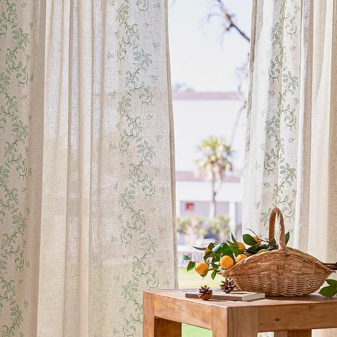 jinchan Evelyn Embroidered Linen Curtains 63 inch Floral Curtains - Image 3