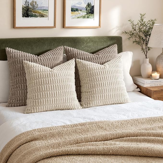 MIULEE Corduroy Decorative Throw Pillow Covers 20x20 Cream White Pack of 2 | - Image 5