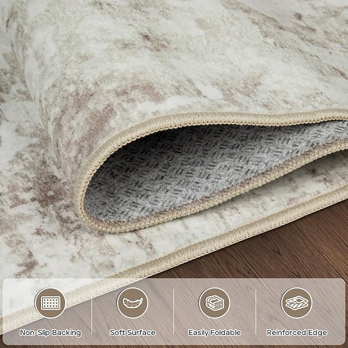 Aelenmu 6x9 Area Rugs for Living Room Bedroom Dining Room Washable Beige | Soft - Image 4