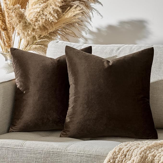 GIGIZAZA Brown Velvet Pillow Covers 16x16, Square Solid Throw Pillow Covers - Image 5