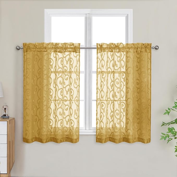 OWENIE Furman Gold Kitchen Curtains Tiers 36 inch Length, Light Filtering Soft by OWENIE