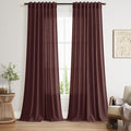 Nanspring Reddish Brown Linen Blend Light Filtering Back Tab Curtains 102 by Nanspring
