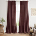 Nanspring Reddish Brown Linen Blend Light Filtering Back Tab Curtains 96 Inches by Nanspring