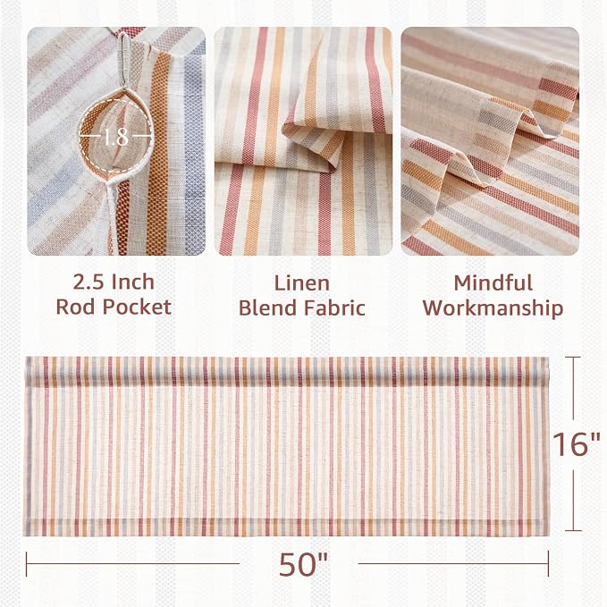 jinchan Valance Curtain Linen Textured Striped Window Curtain - Image 6