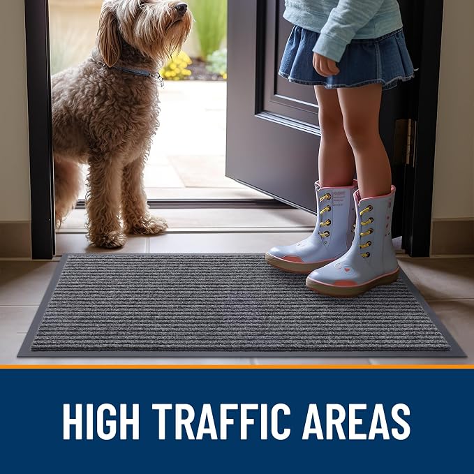 OLANLY Front Door Mat 59x34, Waterproof Heavy-Duty Indoor Outdoor Doormat | Grey - Image 7