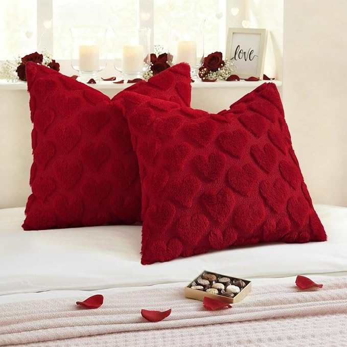 decorUhome Valentine’s Day Soft Plush Throw Pillow Covers 18x18 Inch Set of 2 - Image 3