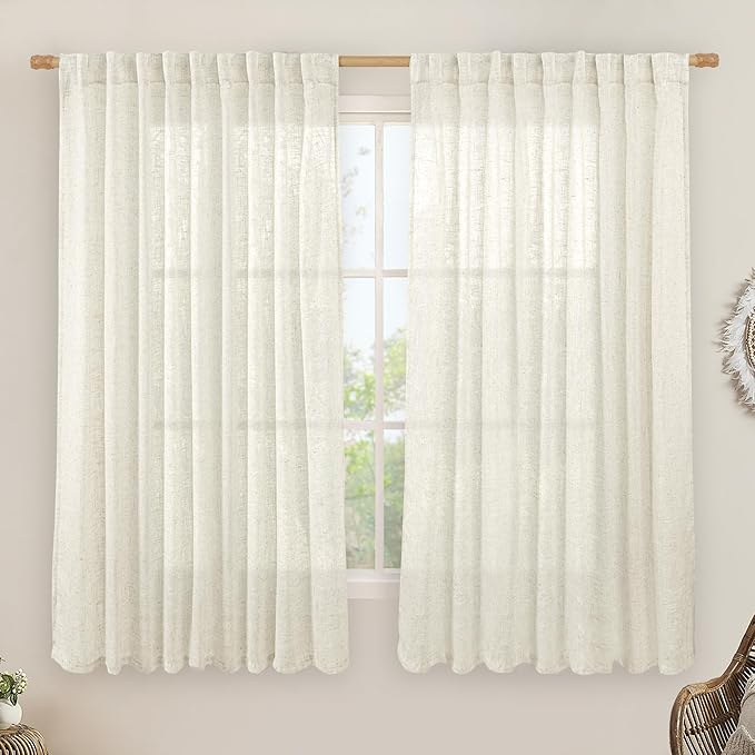 LAMIT Light Filtering Natural Linen Curtains 63 inches Long, Ivory Cream Linen by LAMIT