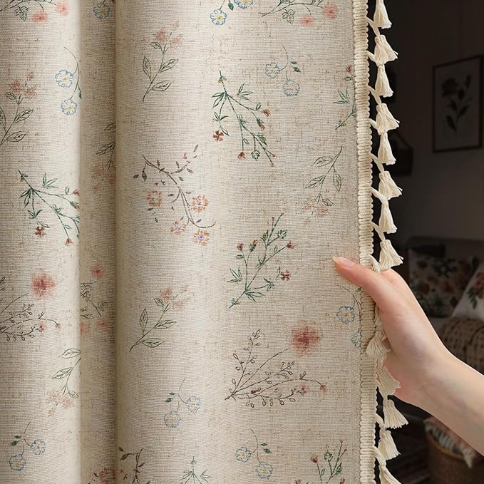 Boho Floral Spring 100% Blackout Curtains 84 Inch Length 2 Panels Set, Linen by Unknown