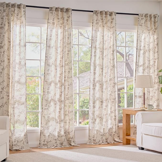 Lazzzy Floral Linen Curtains Farmhouse Extra Long Curtain - Image 7