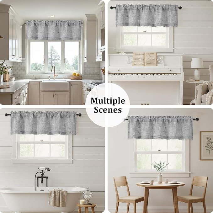 OWENIE Grey Valances for Windows 1 Pcs, Light Filtering Textured Farmhouse - Image 7