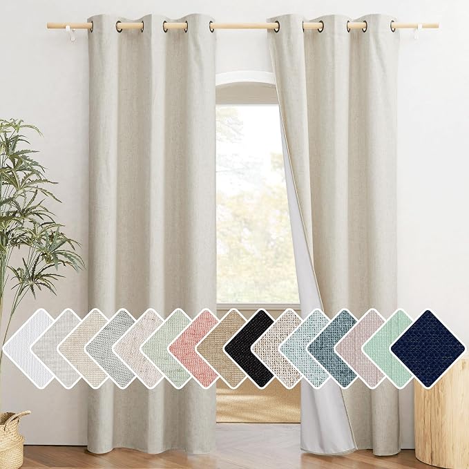 NICETOWN Natural Full Blackout Boho-Chic Linen Curtains 84 inch Long 2 Panels by NICETOWN