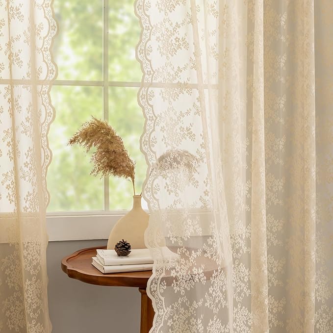 YJ YANJUN Vintage Lace Curtains 54 Inch Length-Victorian Floral Patterns and - Image 2