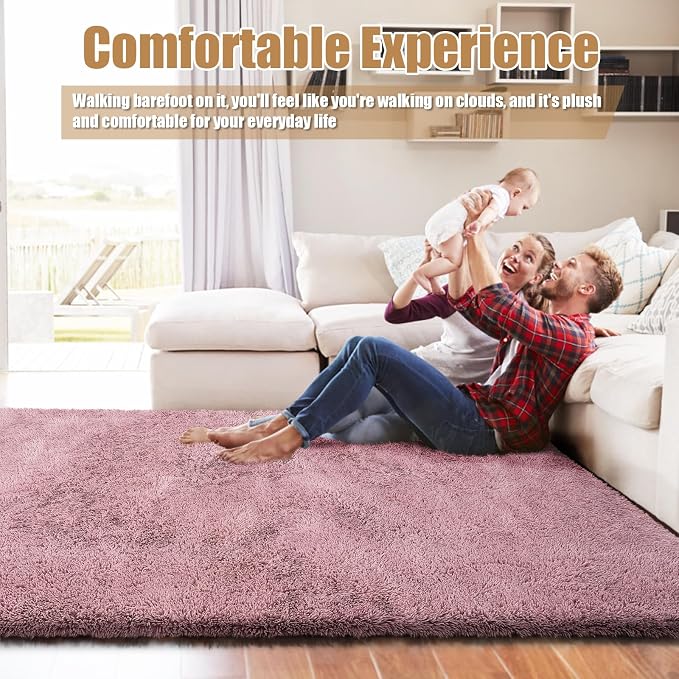 Shag Area Rug for Bedroom 5x8, Blush Fluffy Area Rugs for Living Room, Soft - Image 6