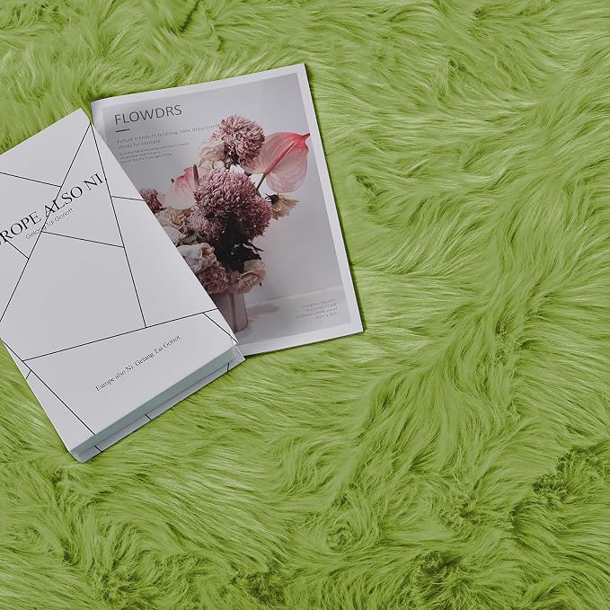 Goolela Lime Green Circle Area Rug 5ft Round Fluffy Faux Fur Rug - Image 5