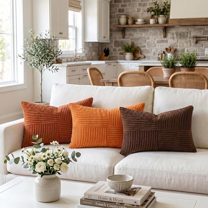 Fancy Homi 2 Packs Orange Lumbar Decorative Throw Pillow Covers 16x28 Inch - Image 2